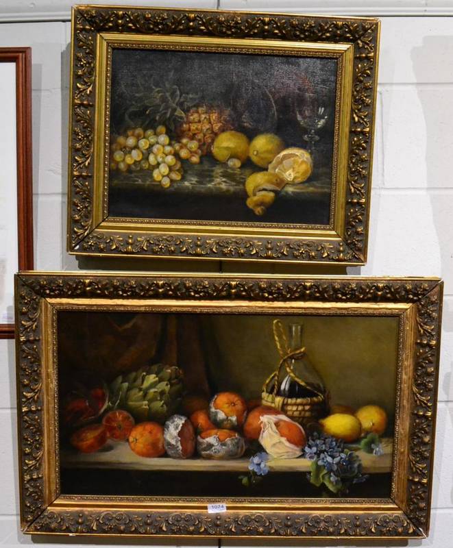 Lot 1074 - Two still life paintings of fruit, oil on canvas (2)