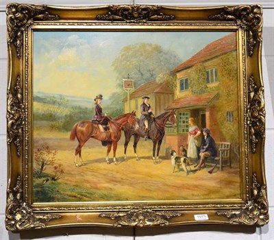 Lot 1075 - Richard Temple, Stirrup cup outside a country inn, signed, oil on canvas