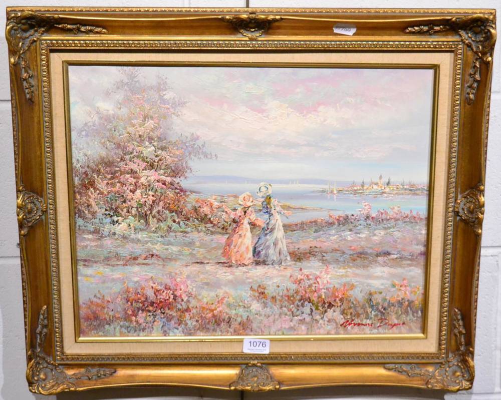 Lot 1076 - Yvonne Dupre (Contemporary) Coastal view with figures, signed, oil on canvas