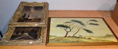 Lot 1087 - Two oil seascapes; and a watercolour