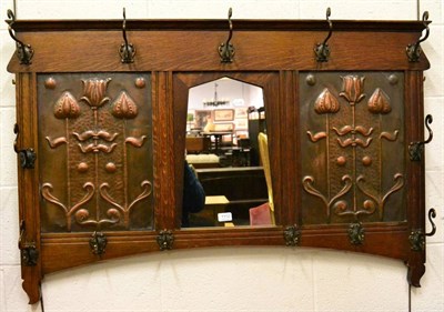 Lot 1112 - An oak and copper Art Nouveau coat rack