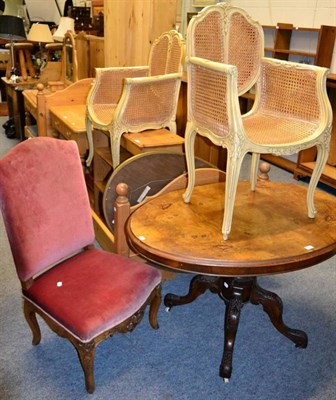 Lot 1120 - A pair of caned armchairs in the Rococo taste together with an upholstered nursing chair (3)