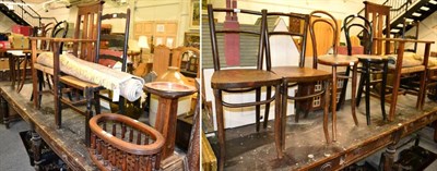 Lot 1129 - A quantity of chairs to include a rush seated armchair; a copper topped pedestal; a small oval...
