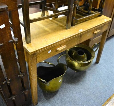 Lot 1146 - A two drawer school desk with inset inkwell