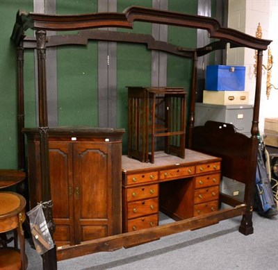 Lot 1171 - A Georgian style mahogany four poster bed with Damask hangings