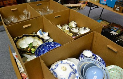 Lot 1196 - A quantity of service wares; decorative ceramics; glass; and plated items (in five boxes)