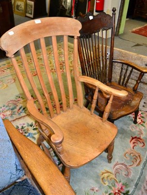 Lot 1205 - A late 19th/early 20th century spindle back chair; and a 19th century kitchen chair with ash seat