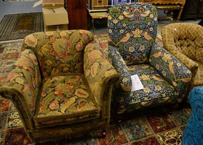 Lot 1209 - An Armchair upholstered in William Morris fabric and another upholstered armchair (2)