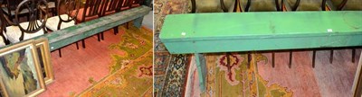 Lot 1210 - Two large green painted benches