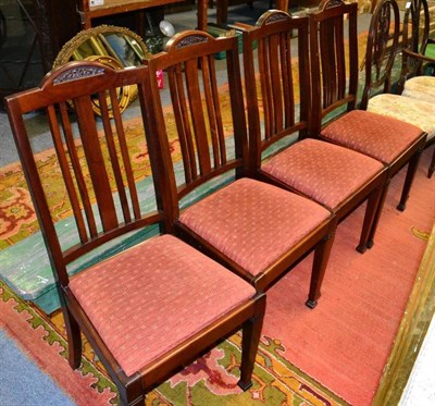 Lot 1213 - A set of four mahogany dining chairs with makers plaque J R Teale, Leeds