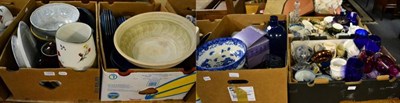 Lot 1220 - Assorted ceramics and glass to include Denby dinner ware; blue and white tea ware etc (five boxes)