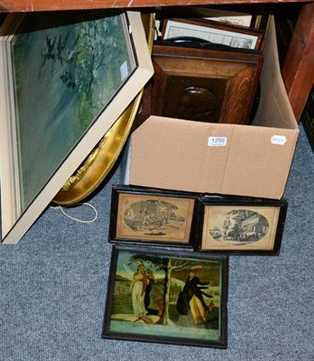 Lot 1250 - A quantity of pictures and prints to include portrait engravings, an Italian coastal landscape,...