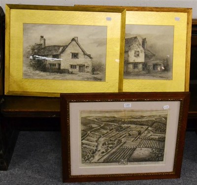 Lot 1261 - W A Kendall, Country cottage with figures, signed and dated, pencil, together with a further...