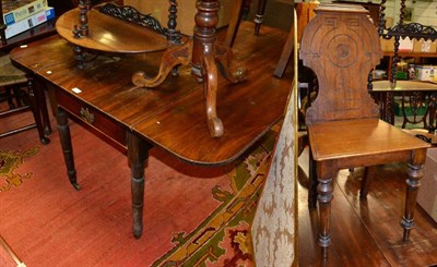 Lot 1269 - A mahogany Pembroke table and a hall chair (2)