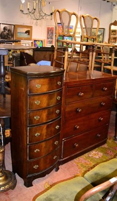 Lot 1271 - A reproduction chest of drawers; a four height chest of drawers; three cane chairs; two rush seated