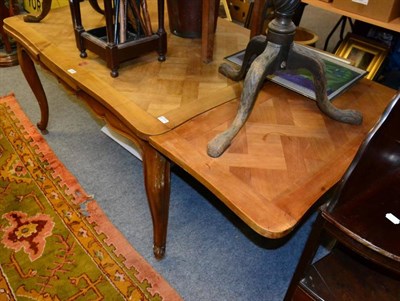 Lot 1285 - A French oak extending dining table, parquetry inlaid top, cabriole legs, 139cm in length...