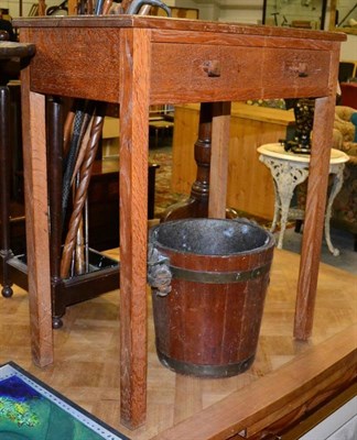 Lot 1287 - An oak side table and a wooden bucket