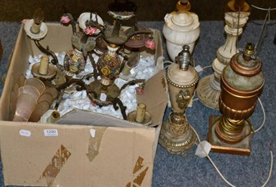 Lot 1290 - A group of four various table lamps and pair of ceiling light fittings