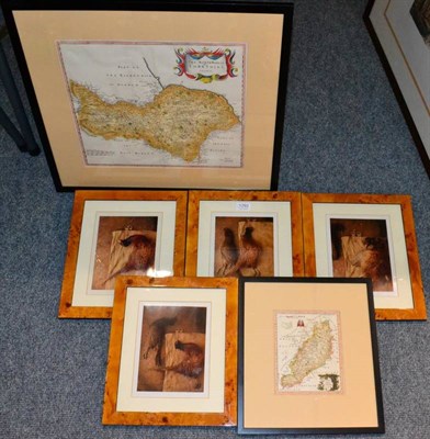 Lot 1292 - Four framed photographs of pheasants; and two framed maps, one after Robert Morden