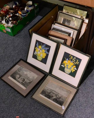 Lot 1299 - John Hall Thorpe, Still life of flowers, woodblock, signed lower right; two other reproduction...