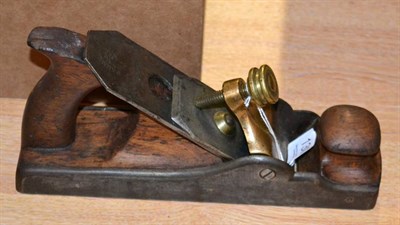 Lot 1309 - Plane 10x2 1/2'', steel body with rosewood infill, unmarked brass lever cap, Mathieson cap iron and