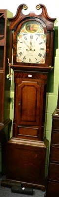 Lot 1329 - An oak and mahogany eight day longcase clock, swan neck pediment, mahogany crossbanded trunk...