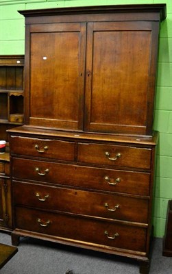 Lot 1340 - George III oak five drawer straight fronted chest on bracket feet; and an associated two-door...