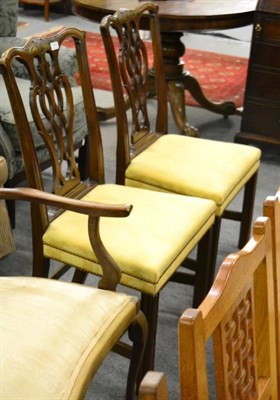 Lot 1393 - Three Victorian dining chairs; and a pair of mahogany George III style dining chairs (5)