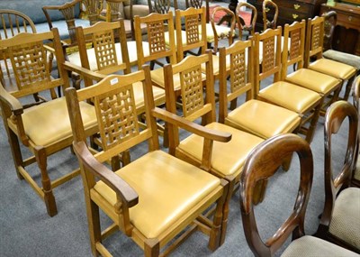 Lot 1394 - Beaverman: a set of ten (8+2) Colin Almack (Sutton-under-Whitestonecliffe) English oak lattice back