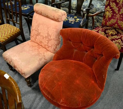 Lot 1410 - A Victorian button back nursing chair and a Victorian walnut nursing chair