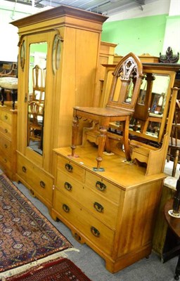 Lot 1432 - A late 19th century satin-walnut single door wardrobe; a matching dressing chest; and a similar...