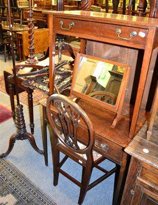 Lot 1455 - A George III oak single drawer table; a chair; a later mahogany single drawer writing table; an...