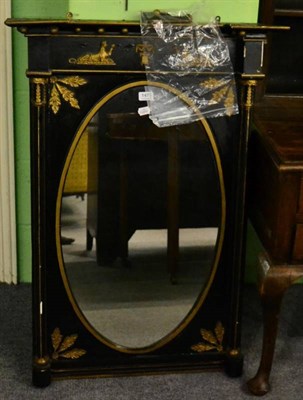 Lot 1475 - A Regency ebonised and gilt pier glass, with wall surmounted frieze (a.f.)