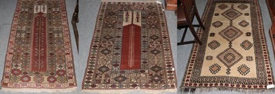 Lot 1494 - Melas pray rug, West Anatolia, the chestnut field the Mihrab, enclosed by geometric motif...