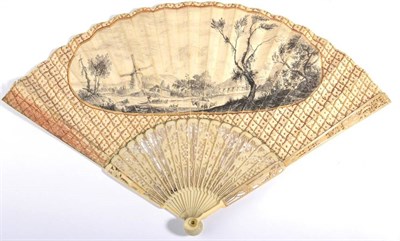 Lot 2 - A Mid-18th Century Ivory Fan, with pierced and carved sticks, and a fairly bulbous head, mounted à