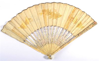 Lot 3 - A Late 18th Century Ivory Fan, possibly Dutch, the monture carved, pierced and brightly painted...