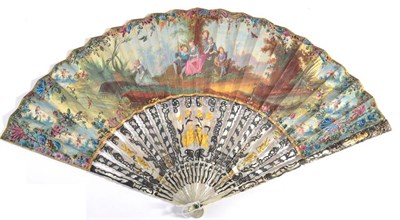 Lot 4 - A Slender Mid-18th Century Mother-of-Pearl Fan, the sticks carved, pierced, silvered and...