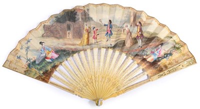 Lot 6 - A Late 18th Century Ivory Fan, the monture carved and pierced, the upper guards with a swan,...