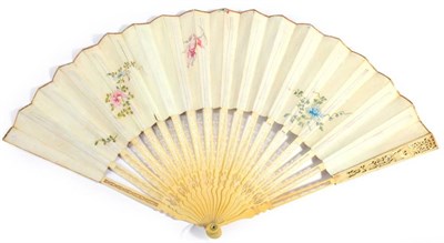 Lot 6 - A Late 18th Century Ivory Fan, the monture carved and pierced, the upper guards with a swan,...