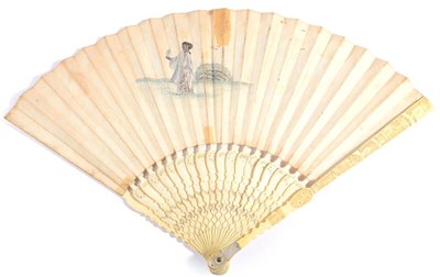 Lot 7 - A 1740's Ivory Fan, the monture beautifully carved and pierced, mother-of-pearl thumb guards to...