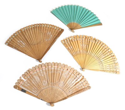 Lot 8 - An Early 19th Century Wooden Fan, mounted with a sea green double paper leaf, completely plain save