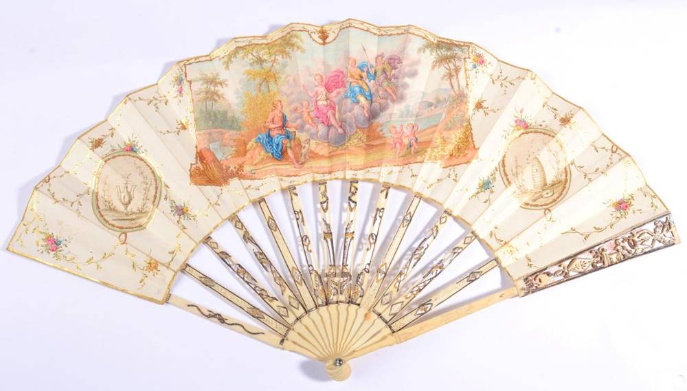 Lot 9 - The Judgement of Paris: A Late 18th Century Ivory Fan, probably Dutch, the monture pierced and...