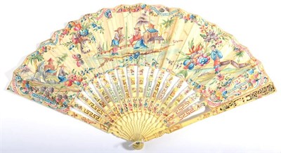 Lot 11 - A Mid-18th Century Ivory Fan, the monture carved, pierced and painted, the carving creating...
