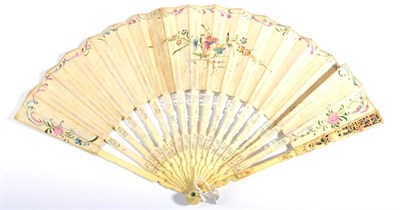 Lot 11 - A Mid-18th Century Ivory Fan, the monture carved, pierced and painted, the carving creating...