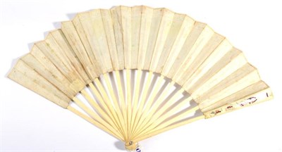 Lot 14 - France, 1787, A Printed Fan, with double leaf mounted on carved bone sticks, the upper guards...