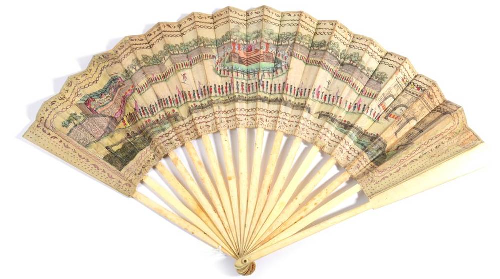 Lot 15 - A French Revolutionary Period Printed Fan, with leaf of printed and hand coloured paper mounted...