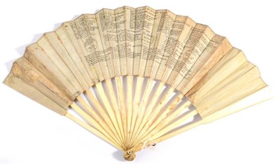 Lot 15 - A French Revolutionary Period Printed Fan, with leaf of printed and hand coloured paper mounted...