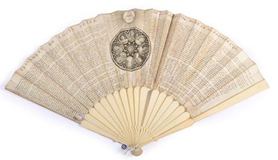Lot 18 - A French Revolutionary Period Printed Fan, 1793, mounted on bone, the double paper leaf printed...