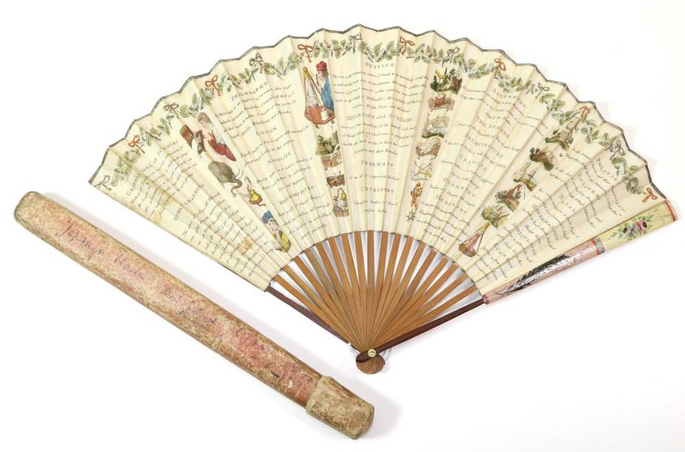Lot 21 - A Rare 18th Century Printed Fan Entitled ''The General Idea of Sciences''. The double paper leaf is