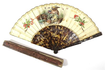 Lot 26 - An 18th Century Painted Fan, the monture of carved and pierced tortoiseshell, details...